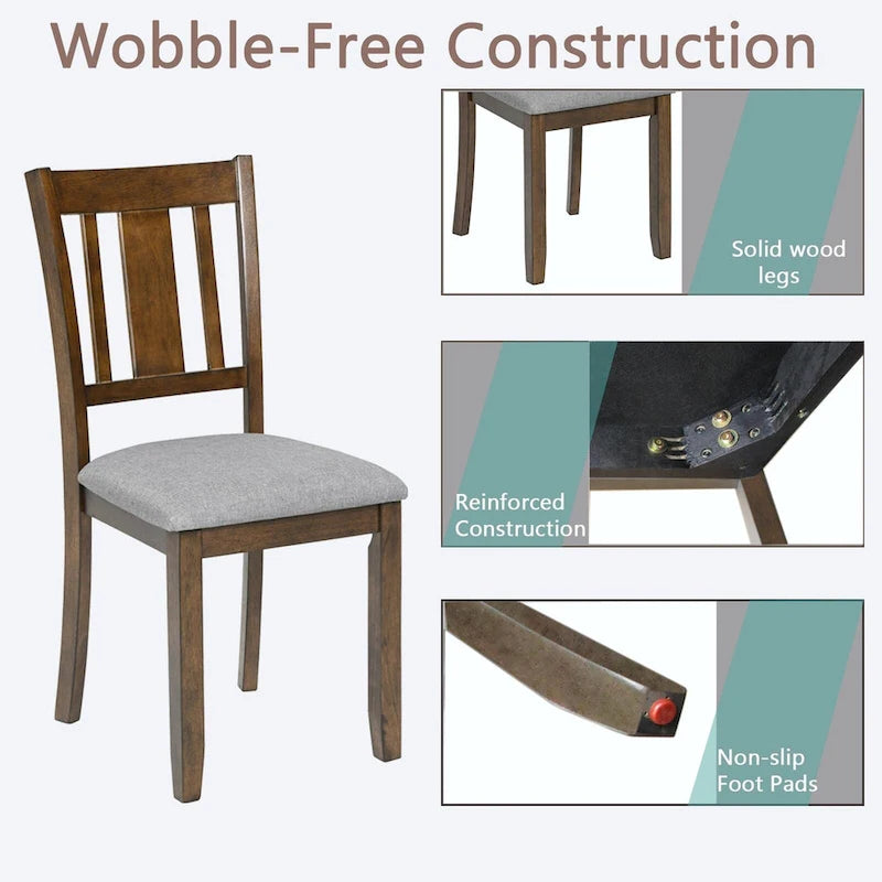 Chaises de salle à manger rembourrées grises/noyer avec assise rembourrée, lot de 4