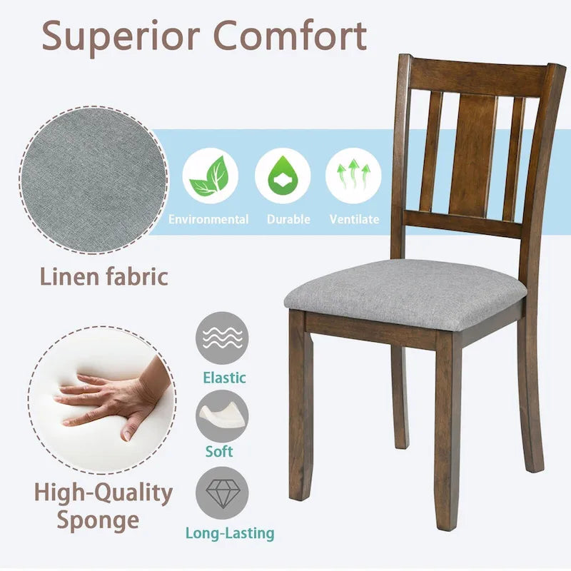 Chaises de salle à manger rembourrées grises/noyer avec assise rembourrée, lot de 4
