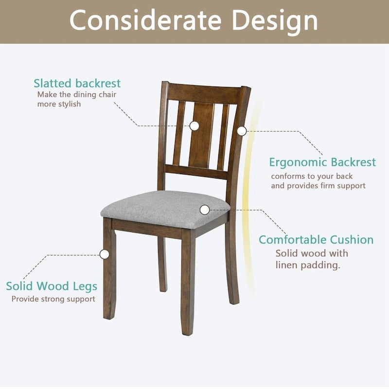 Chaises de salle à manger rembourrées grises/noyer avec assise rembourrée, lot de 4