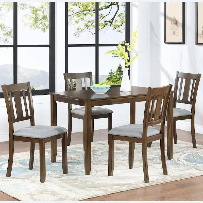 Chaises de salle à manger rembourrées grises/noyer avec assise rembourrée, lot de 4