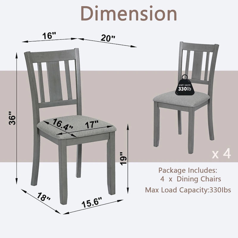 Chaises de salle à manger rembourrées grises/noyer avec assise rembourrée, lot de 4