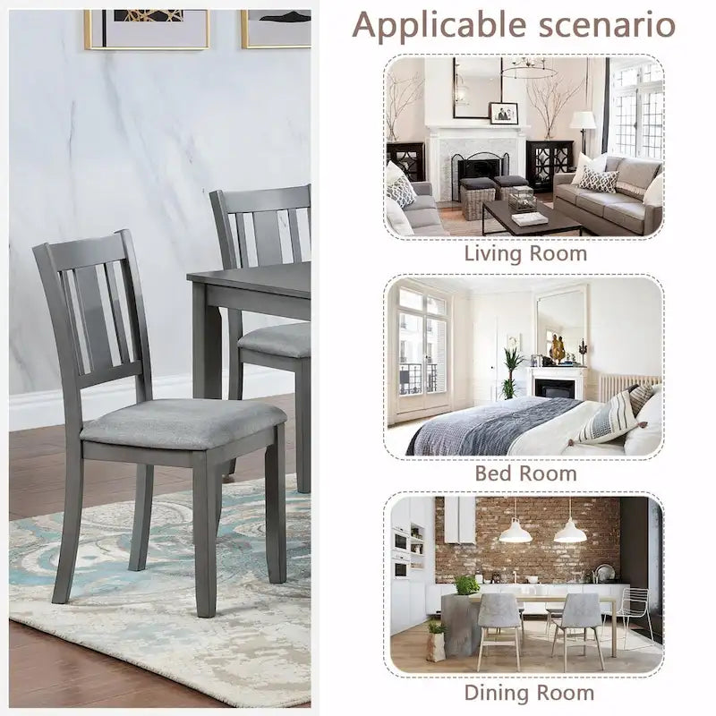 Chaises de salle à manger rembourrées grises/noyer avec assise rembourrée, lot de 4