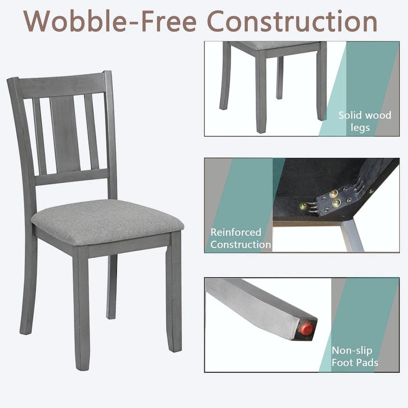 Chaises de salle à manger rembourrées grises/noyer avec assise rembourrée, lot de 4