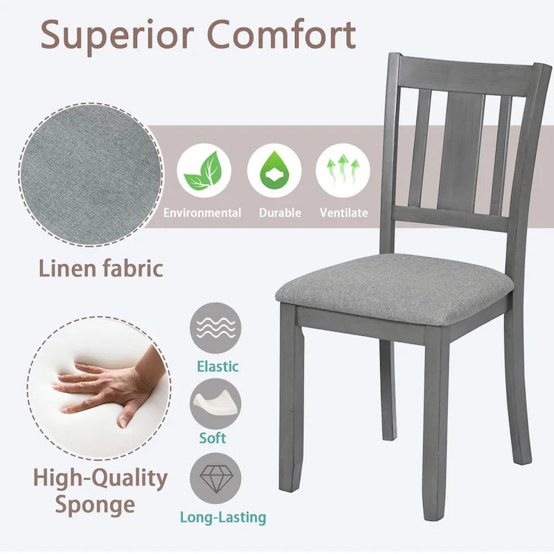 Chaises de salle à manger rembourrées grises/noyer avec assise rembourrée, lot de 4
