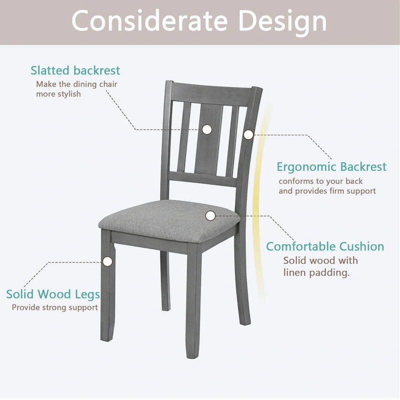 Chaises de salle à manger rembourrées grises/noyer avec assise rembourrée, lot de 4