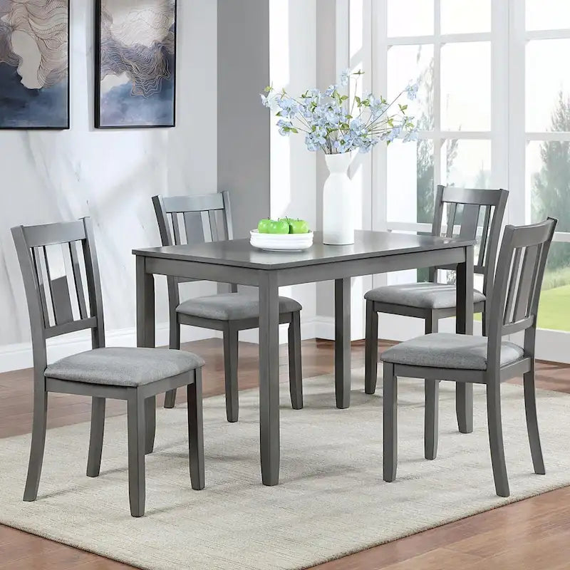 Chaises de salle à manger rembourrées grises/noyer avec assise rembourrée, lot de 4
